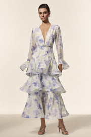 Elsa Deep-V Long Sleeves Floral Printed Maxi Dress